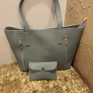 Elegant Grey Two-Piece Handbag Set – With Matching Pouch