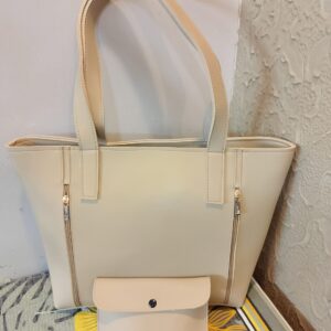 *Spacious Cream Tote Bag with Matching Pouch*