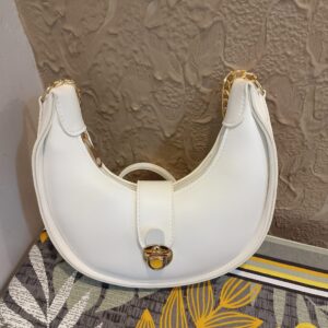 *Chic White Half-Moon Handbag with Gold Chain Strap* ✨