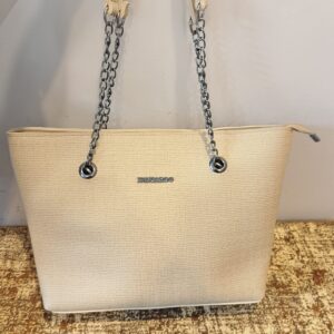 Stylish Beige Tote Bag with Chain Handles