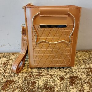 Elegant Tan Leather Tote Bag with Gold Accents