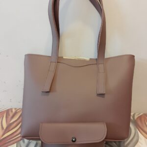 Minimalist Taupe Tote Bag with Matching Snap Pouch
