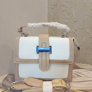 Imported Two-Tone Beige and White Structured Crossbody Bag
