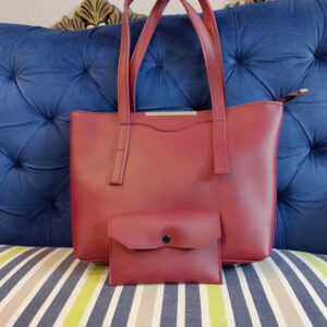 👜 Elegant Maroon Faux Leather Tote & Pouch Set