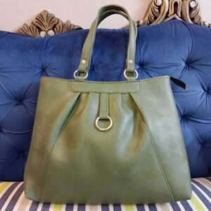 Chic Olive Green Geometric Pattern Tote Handbag