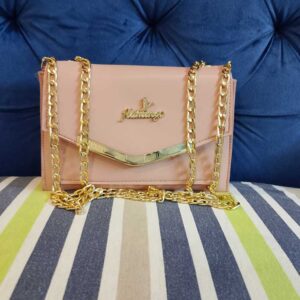 Chic Flamingo Pink Evening Clutch – Elegant Envelope Crossbody with Luxury Gold Chain Strap & V-Bar Accent