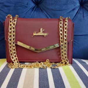 Classic Garnet Evening Clutch – Elegant Wine Red Envelope Crossbody with Luxury Gold Chain Strap & V-Bar Accent