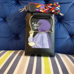 Artistic Hijabi Girl Vertical Crossbody Phone Bag – Available in Classic Black & Modern Tan