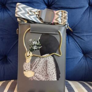 Artistic Hijabi Girl Vertical Crossbody Phone Bag – Stealth Grey with Monochrome Accents