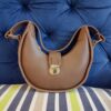Minimalist Tan Crescent Hobo Bag – Sleek Half-Moon Shoulder Bag with Gold Hardware