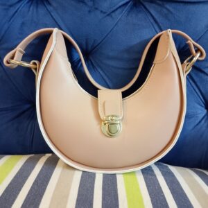 Minimalist Blush Pink Crescent Hobo Bag – Sleek Half-Moon Shoulder Bag with Gold Hardware