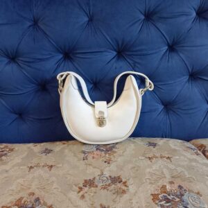 Minimalist Pristine White Crescent Hobo Bag – Clean Half-Moon Shoulder Bag with Gold Hardware